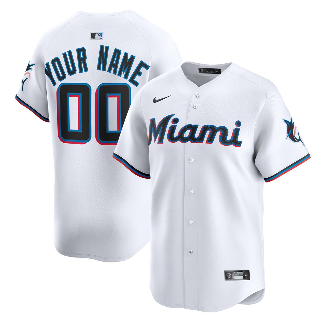 Miami Marlins Nike Home Limited Custom Jersey - White